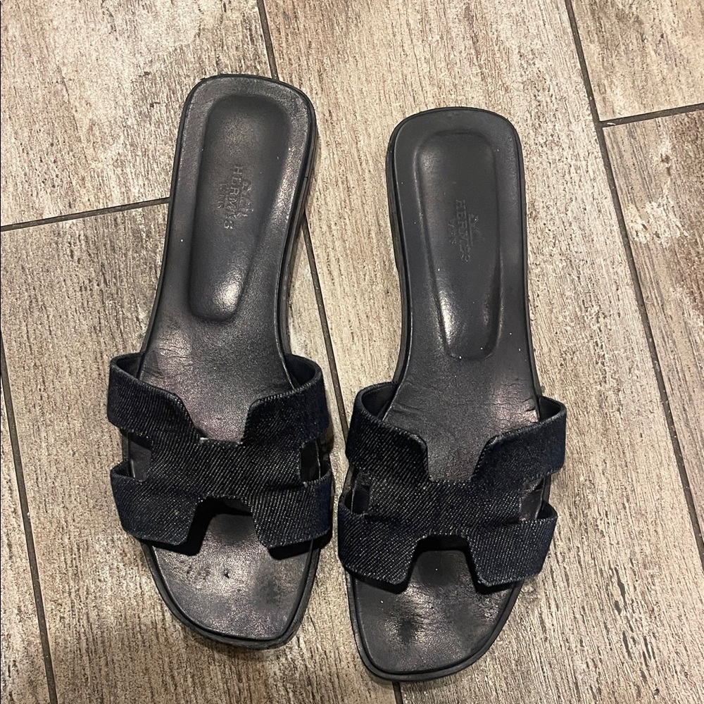 Hermes denim oran sandals